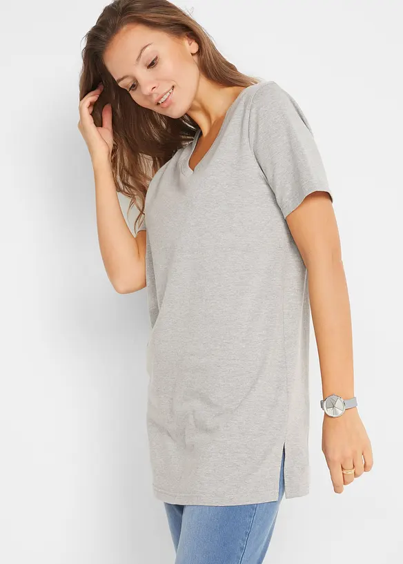 T-shirt lunga con scollo a V (pacco da 2), bonprix