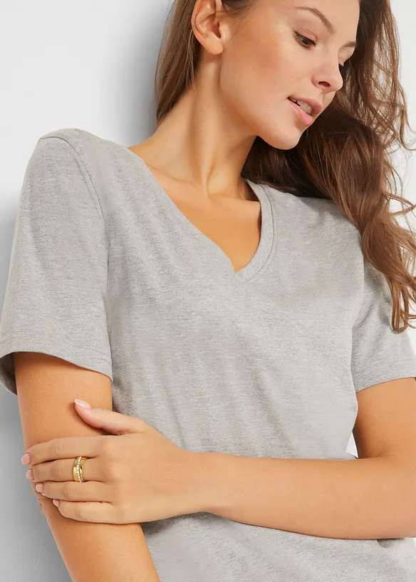 T-shirt lunga con scollo a V (pacco da 2), bonprix