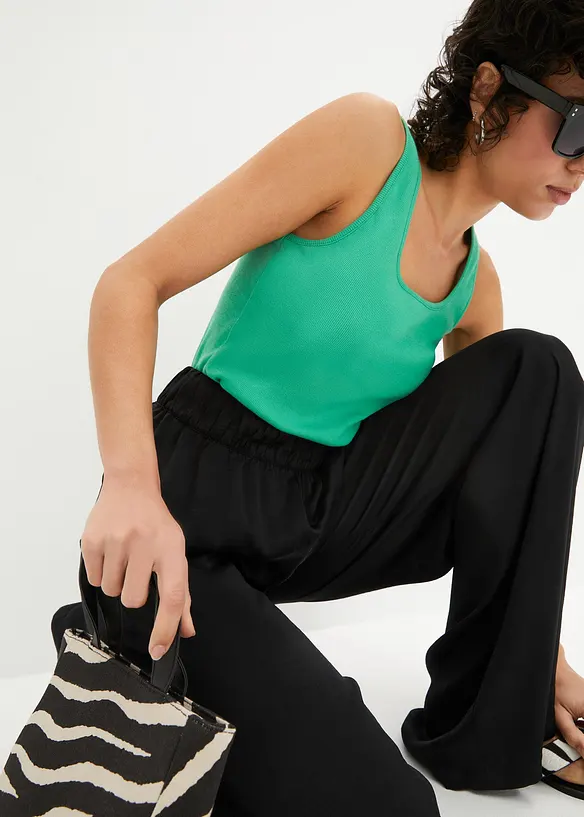 Pantaloni a palazzo fluenti con cinta comoda a vita alta, bonprix