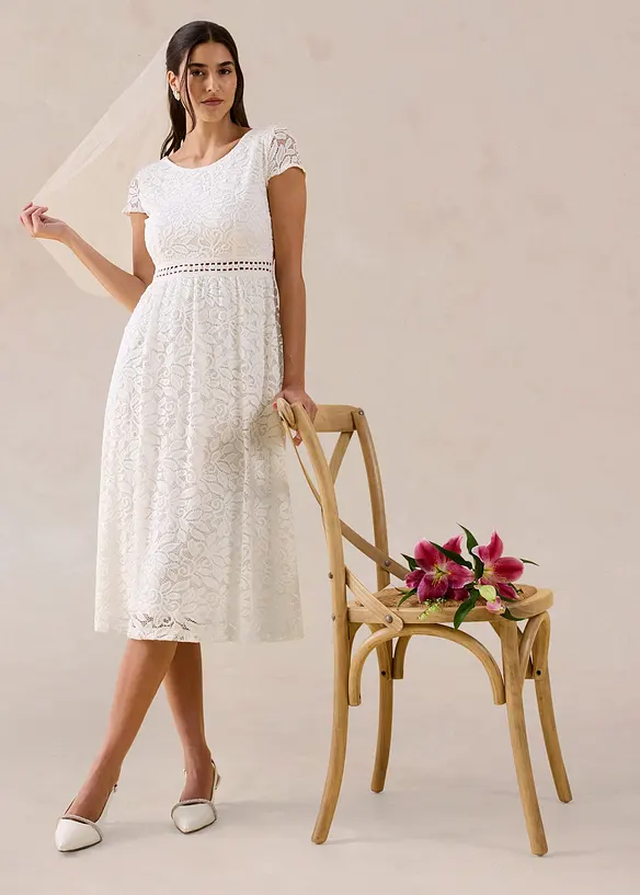 Abito in pizzo con inserto effetto uncinetto in vita, bonprix