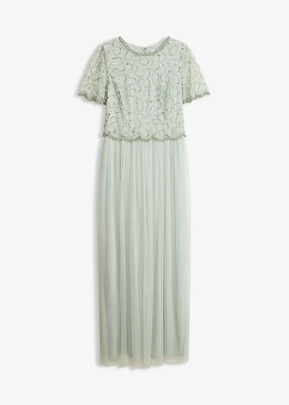 Abito lungo in fine tulle con ricamo e paillettes, bonprix