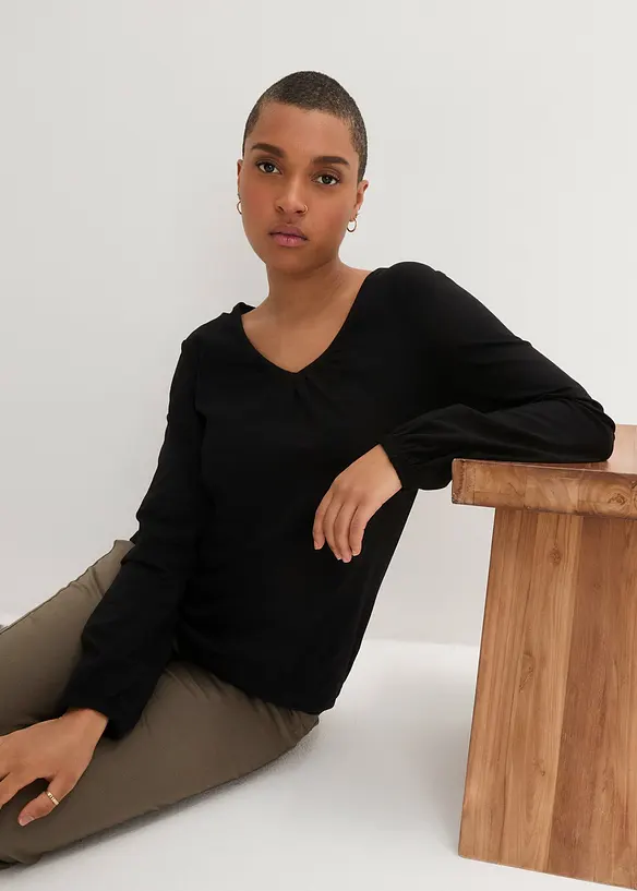 Maglia a maniche lunghe in puro cotone con elastico, bonprix