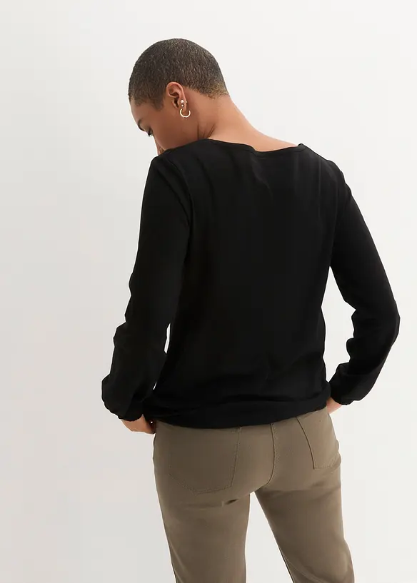 Maglia a maniche lunghe in puro cotone con elastico, bonprix