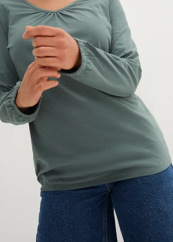 Maglia a maniche lunghe in puro cotone con elastico, bonprix