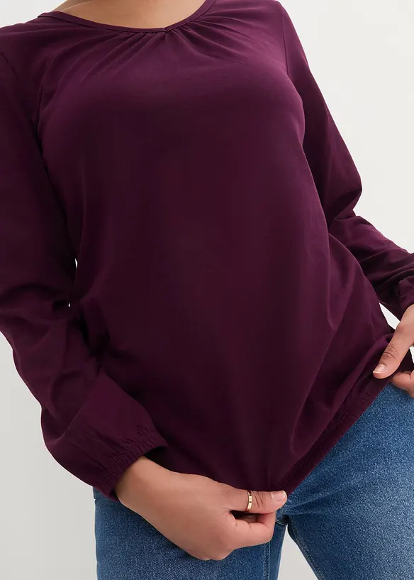 Maglia a maniche lunghe in puro cotone con elastico, bonprix