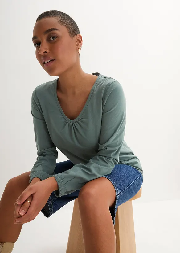 Maglia a maniche lunghe in puro cotone con elastico, bonprix