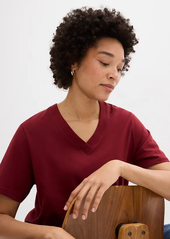 Maglia lunga e larga con scollo a V e maniche corte (pacco da 5), bonprix