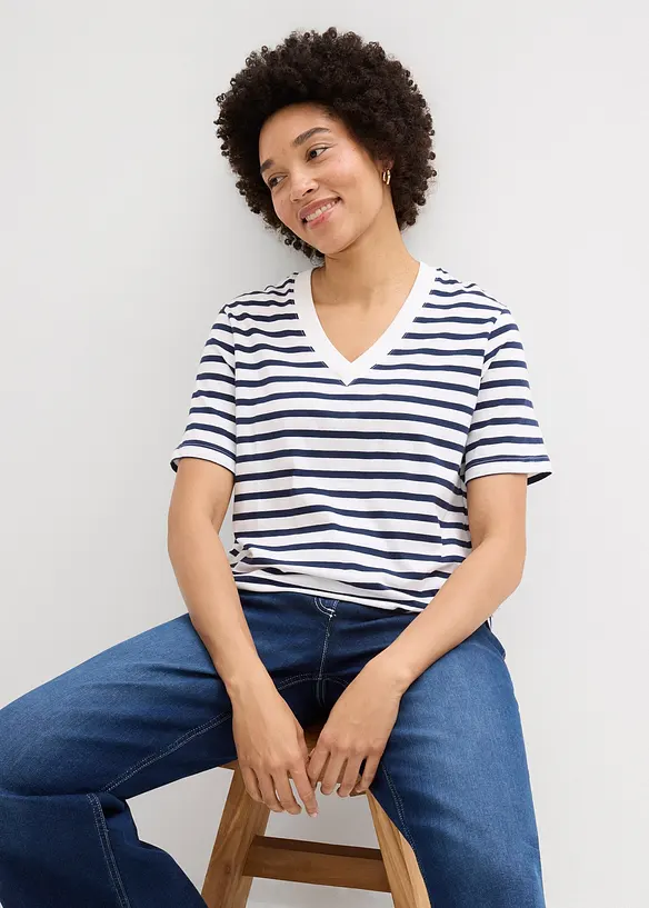 Maglia lunga e larga con scollo a V e maniche corte (pacco da 5), bonprix