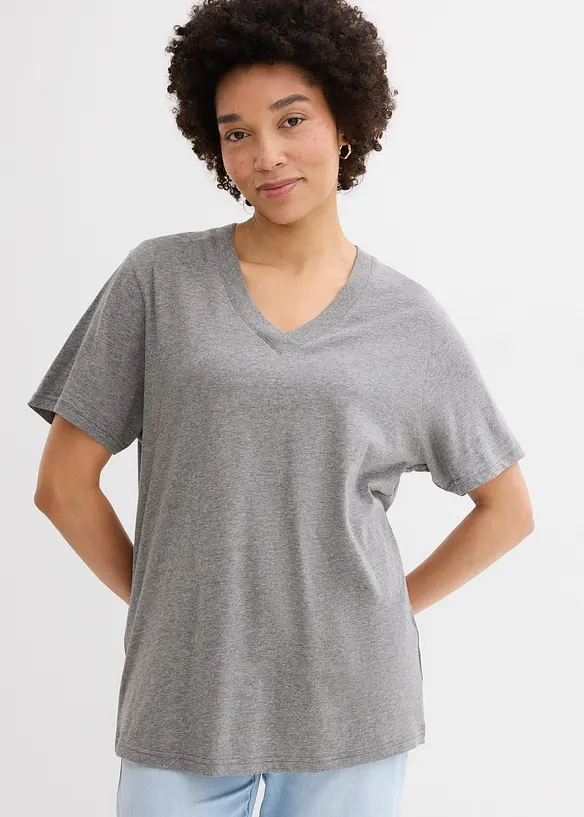 Maglia lunga e larga con scollo a V e maniche corte (pacco da 5), bonprix