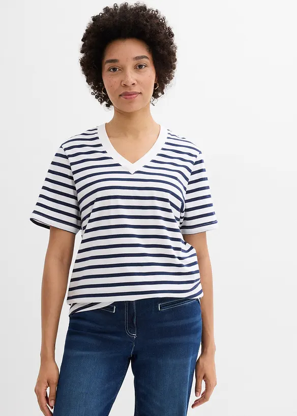 Maglia lunga e larga con scollo a V e maniche corte (pacco da 5), bonprix