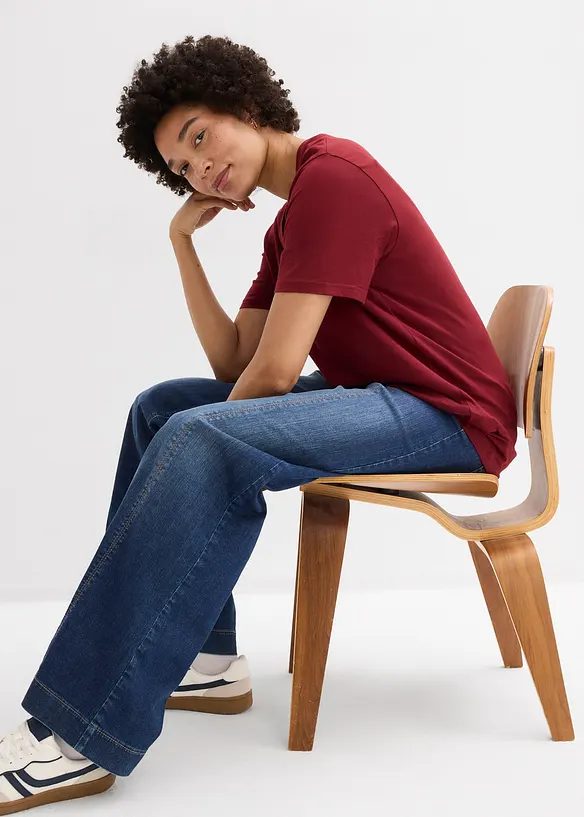 Maglia lunga e larga con scollo a V e maniche corte (pacco da 5), bonprix