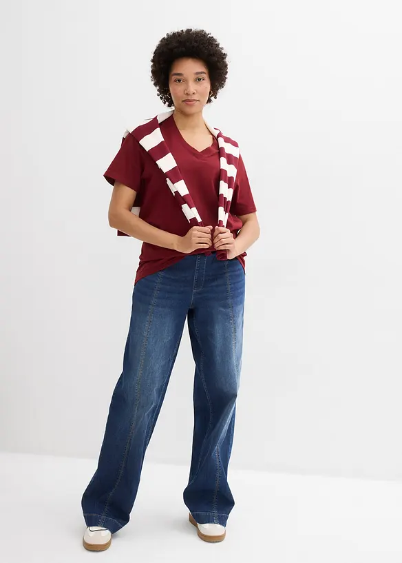 Maglia lunga e larga con scollo a V e maniche corte (pacco da 5), bonprix