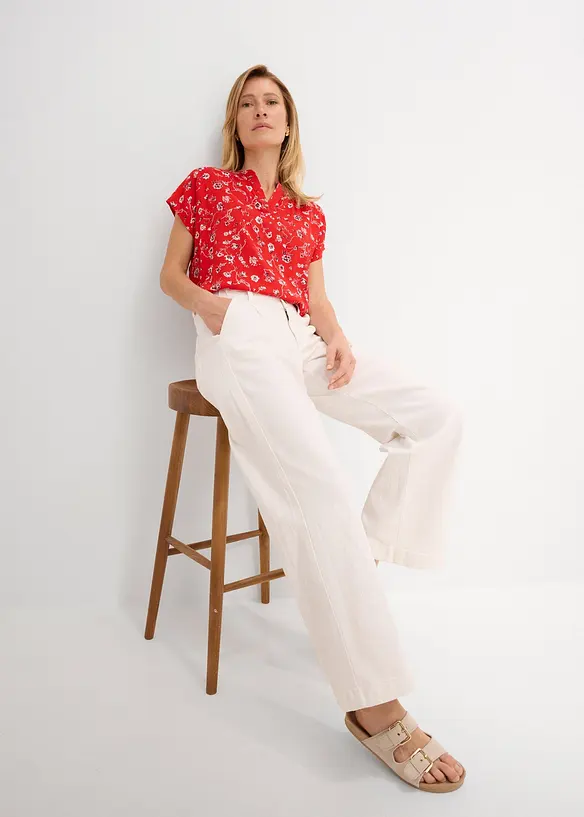 Jeans wide leg cropped con girovita comodo, vita alta, bonprix