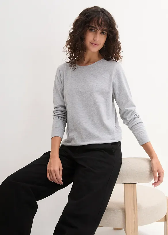 Maglia lunga con scollo rotondo e maniche lunghe  (pacco da 5), bonprix