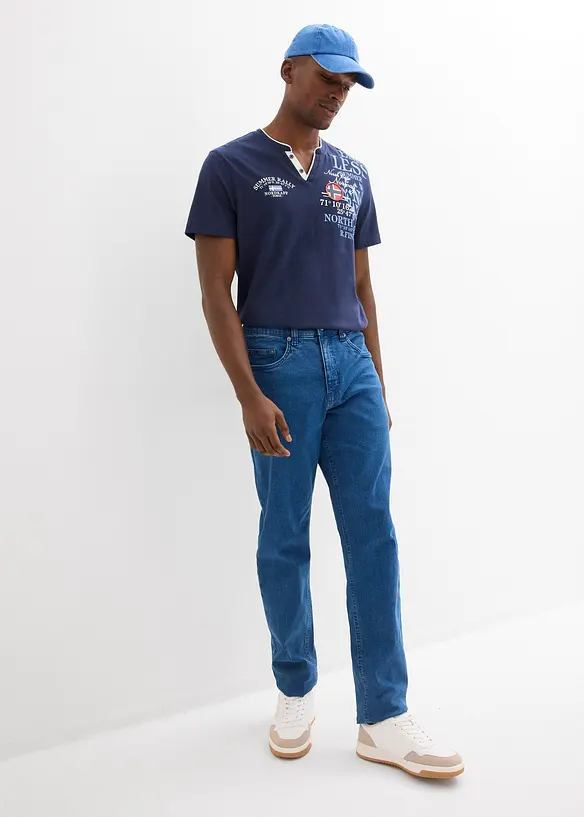 T-shirt serafino a maniche corte in puro cotone biologico, bonprix