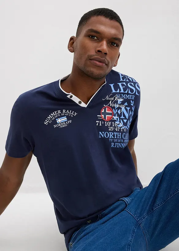 T-shirt serafino a maniche corte in puro cotone biologico, bonprix