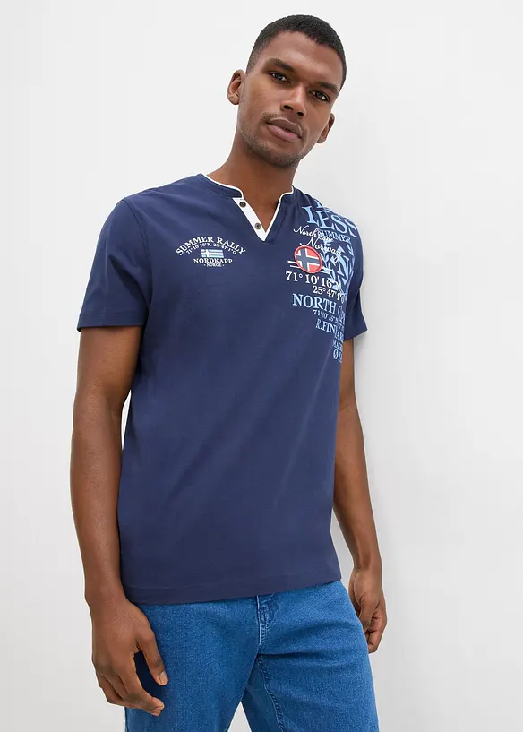 T-shirt serafino a maniche corte in puro cotone biologico, bonprix