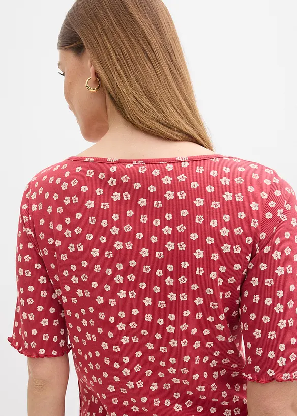 Maglia a costine a mezze maniche con stampa a fiori, bonprix