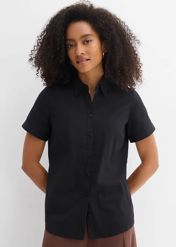 Camicetta elasticizzata a maniche corte in misto cotone, bonprix