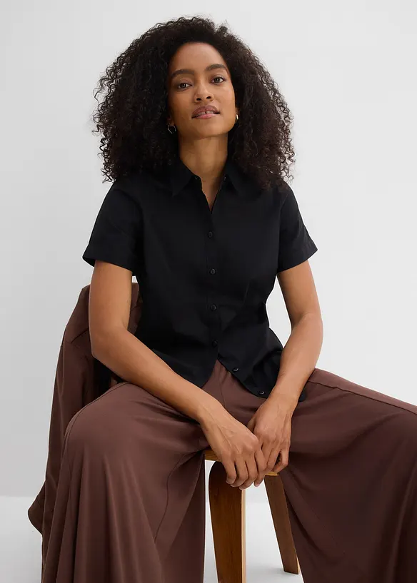 Camicetta elasticizzata a maniche corte in misto cotone, bonprix