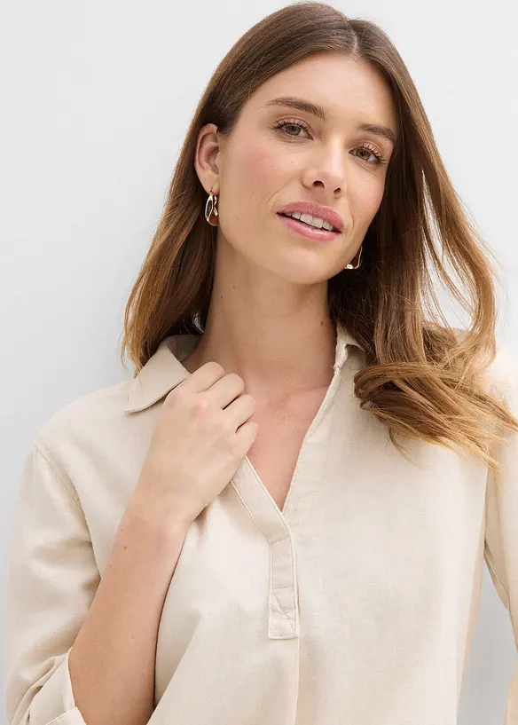 Blusa in misto lino con maniche a 3/4, bonprix