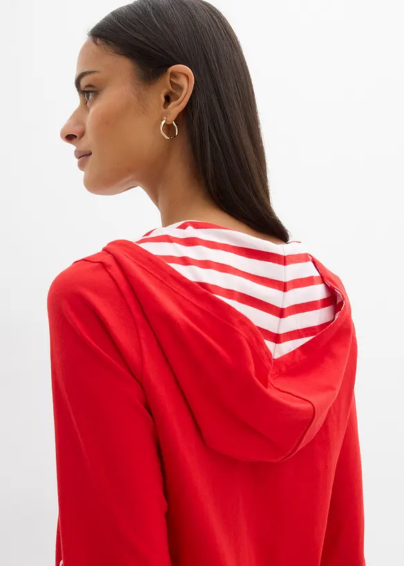 Maglia con cappuccio e maniche a 3/4 in puro cotone, bonprix