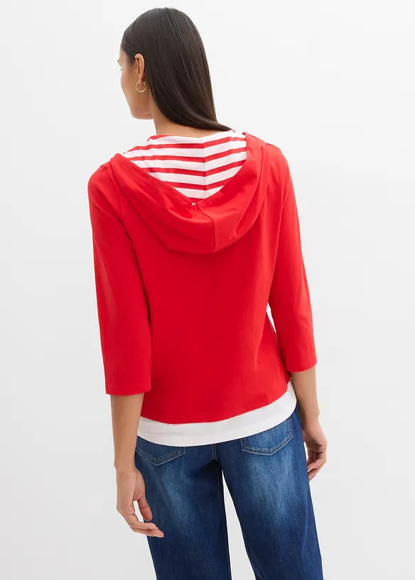 Maglia con cappuccio e maniche a 3/4 in puro cotone, bonprix