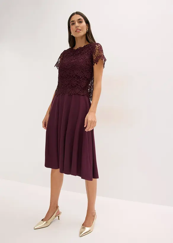 Abito midi con pizzo, bonprix