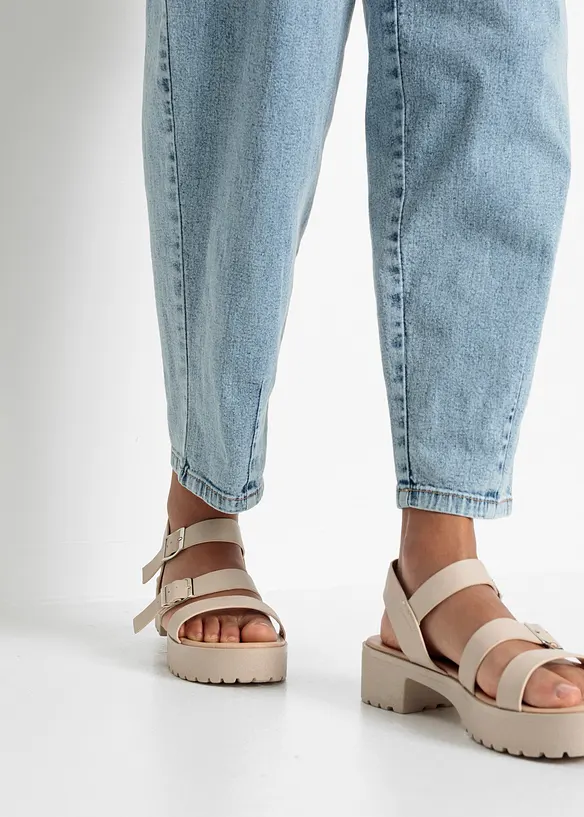 Jeans barrel shape con comodo elastico, vita media, bonprix