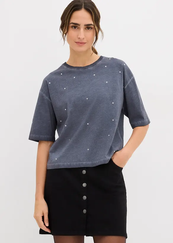 T-shirt in puro cotone con strass, bonprix