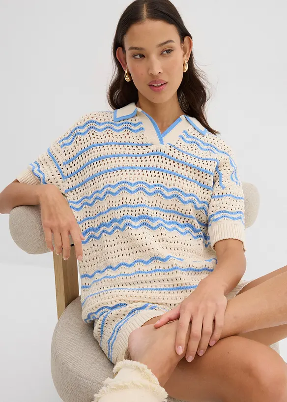 T-shirt oversize in maglia di misto lino e cotone fresco, bonprix