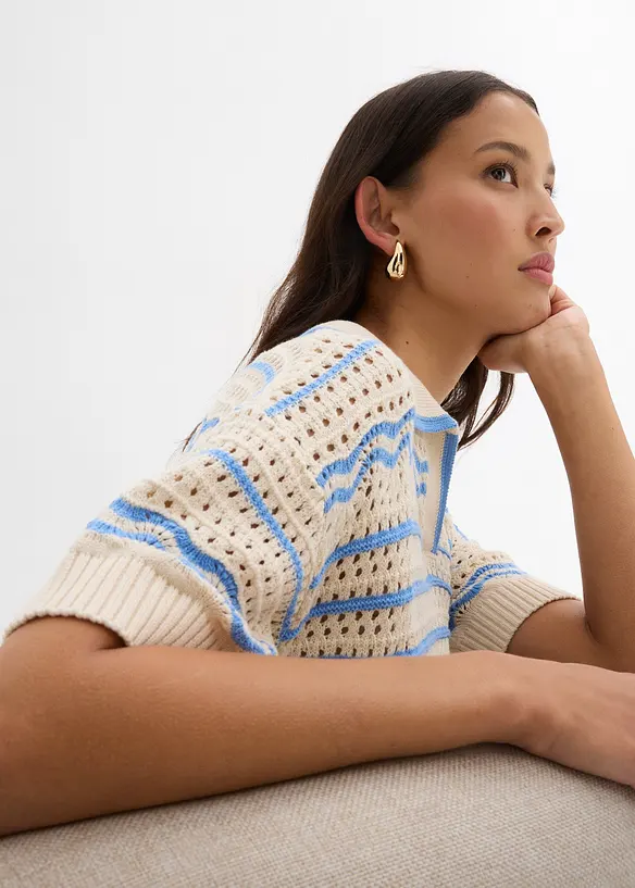 T-shirt oversize in maglia di misto lino e cotone fresco, bonprix