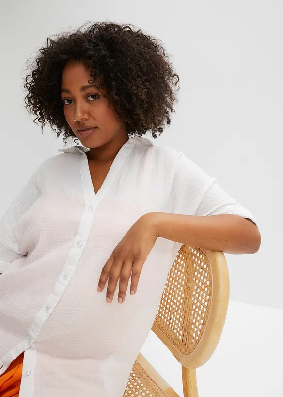 Blusa oversize lunga in mussola di puro cotone, bonprix