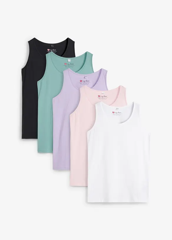 Top lungo in puro cotone (pacco da 5), bonprix