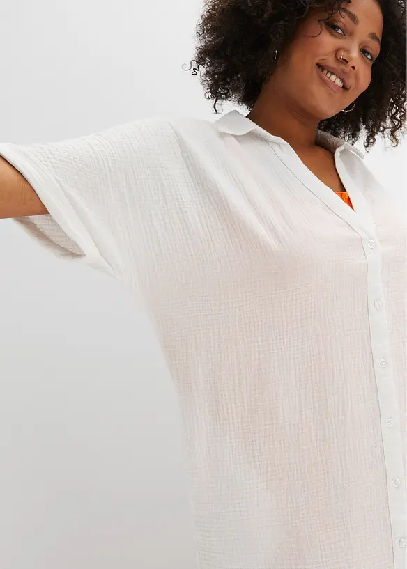 Blusa oversize lunga in mussola di puro cotone, bonprix