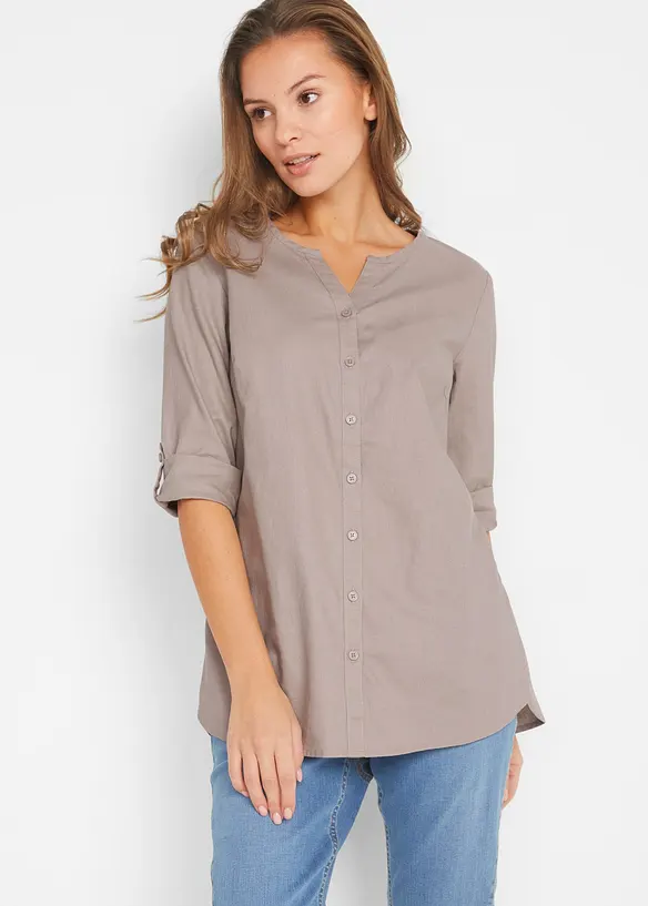 Blusa in misto lino con maniche a 3/4, bonprix