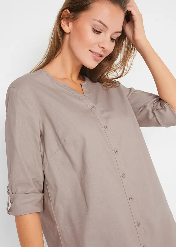Blusa in misto lino con maniche a 3/4, bonprix