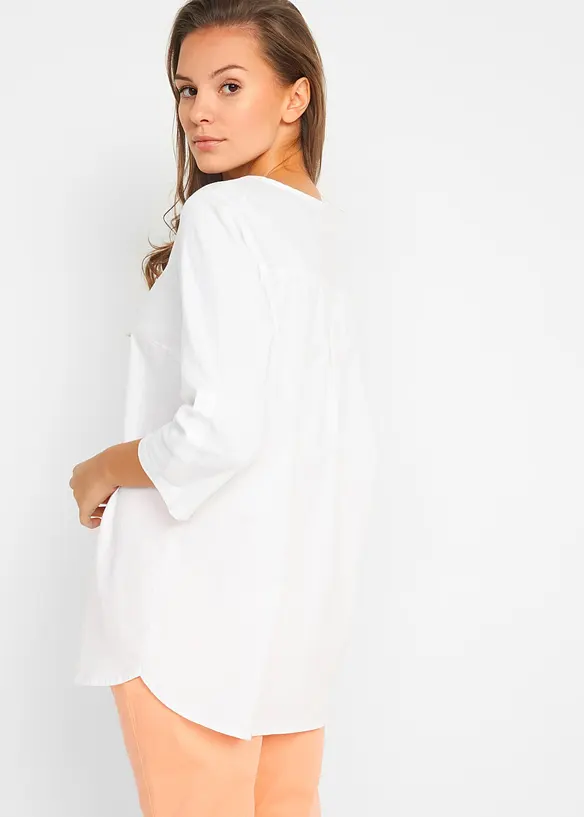 Blusa in misto lino con maniche a 3/4, bonprix