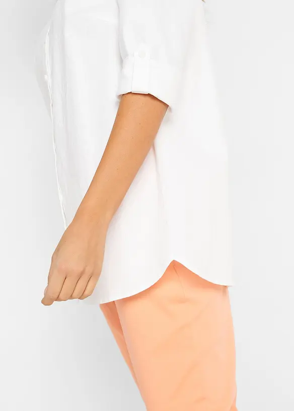 Blusa in misto lino con maniche a 3/4, bonprix