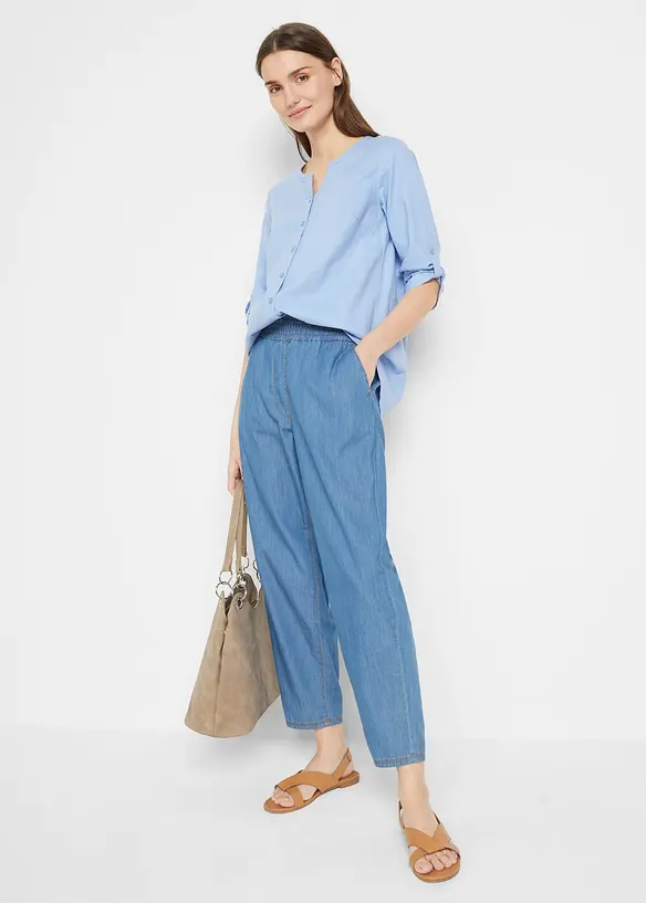 Blusa in misto lino con maniche a 3/4, bonprix