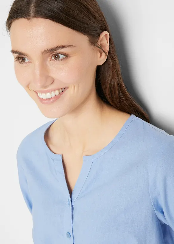 Blusa in misto lino con maniche a 3/4, bonprix