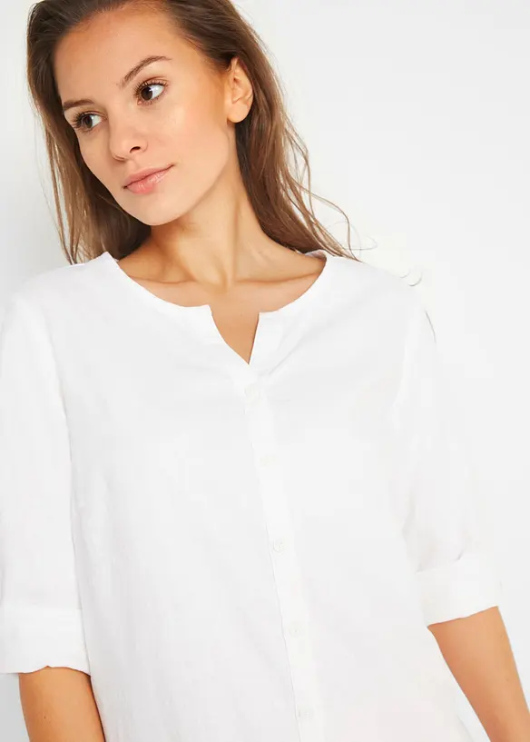 Blusa in misto lino con maniche a 3/4, bonprix