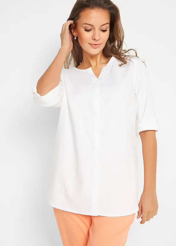 Blusa in misto lino con maniche a 3/4, bonprix