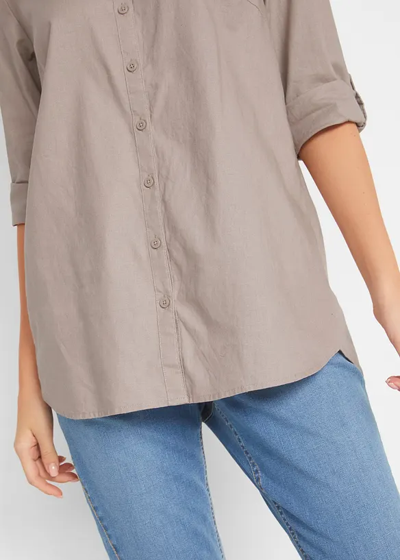 Blusa in misto lino con maniche a 3/4, bonprix