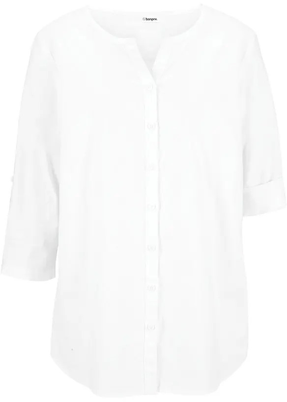Blusa in misto lino con maniche a 3/4, bonprix