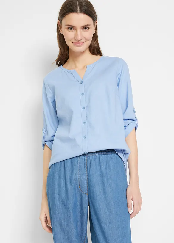 Blusa in misto lino con maniche a 3/4, bonprix