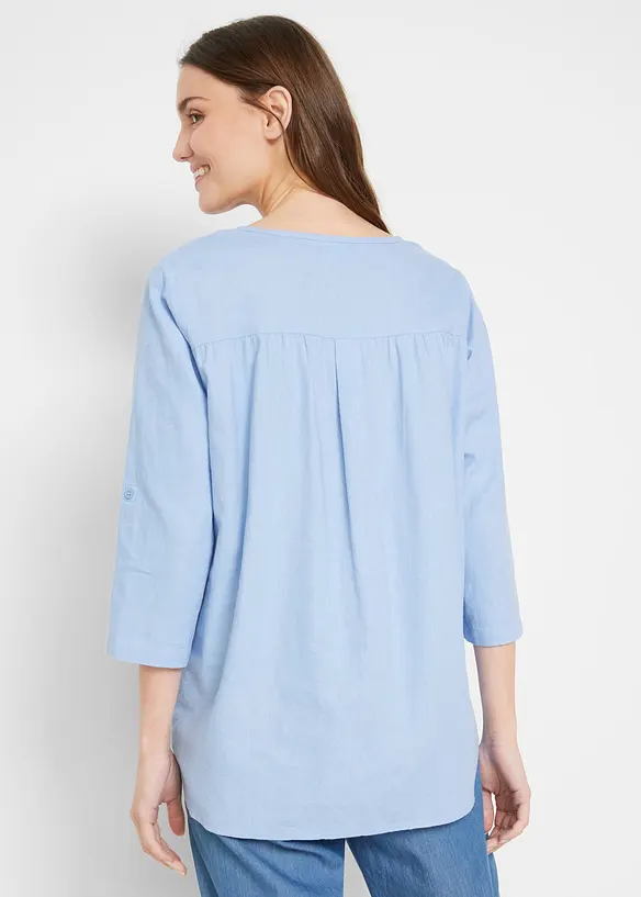 Blusa in misto lino con maniche a 3/4, bonprix