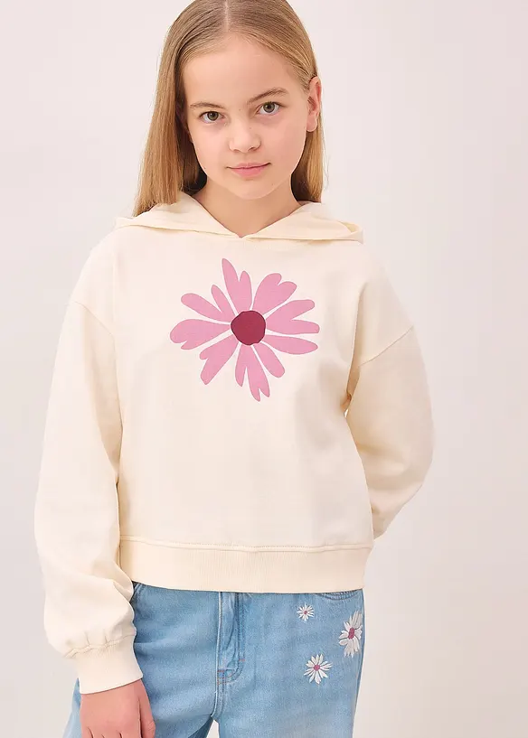 Felpa con cappuccio corta in puro cotone biologico, bonprix