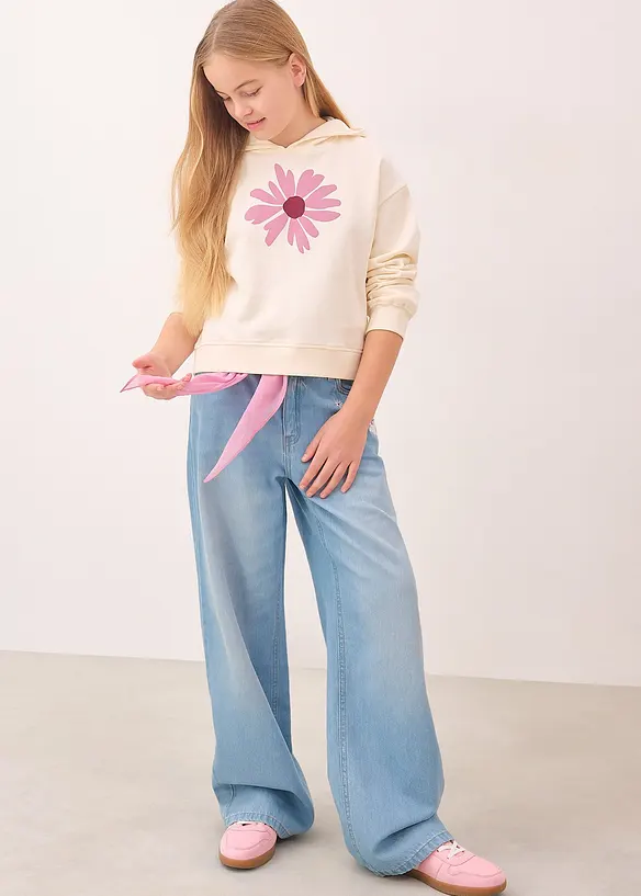 Felpa con cappuccio corta in puro cotone biologico, bonprix