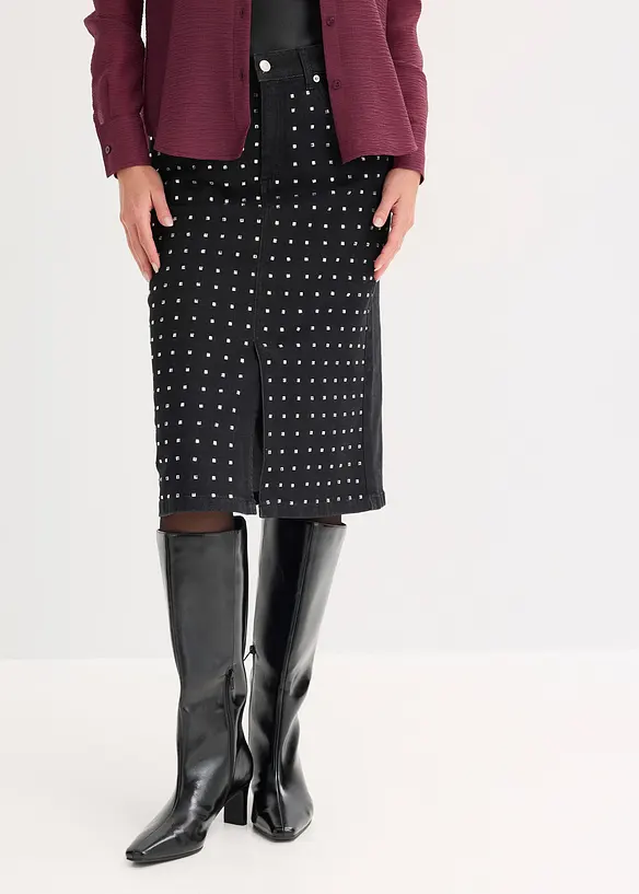 Gonna di jeans con strass, bonprix